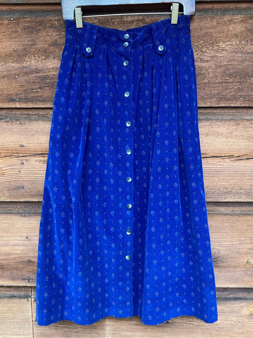 Corduroy Vintage Button-Front Midi Skirt